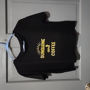 Women's Black Crop Top with Yellow 'Sunshine and Coffee' Print